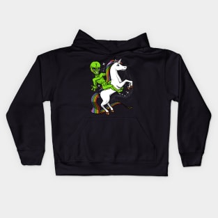 Space Alien Riding Unicorn Kids Hoodie